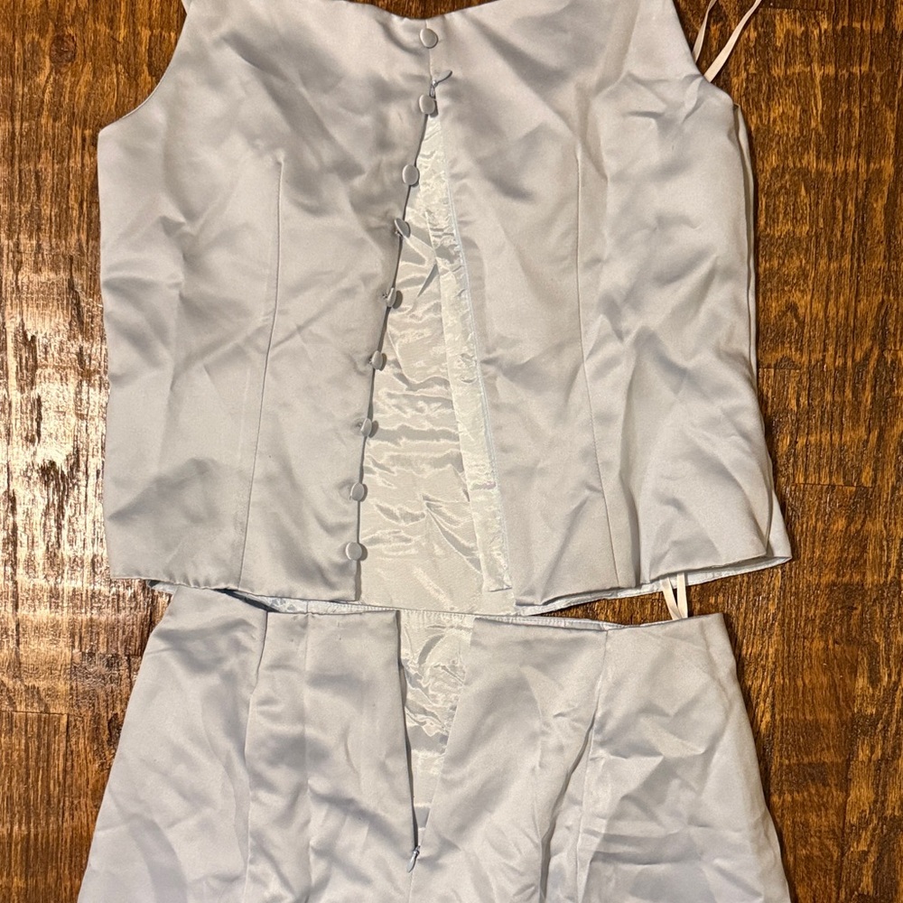 Vintage 1990s Too Neiman Marcus Light Blue Satin Two-Piece Set | Pristine - Picture 5 of 11